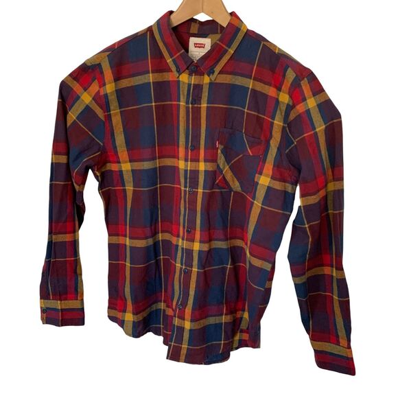 Levi's Shirt Mens Large Button-Down Flannel Cotton Multicolor Plaid Standard Fit - Picture 3 of 6